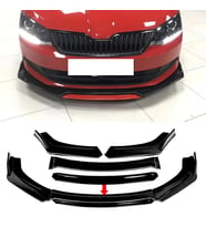 Skoda Fabia Siyah Renkli Şeritli Dilli Ön Lip 4 Prç Parlak Siyah ABS