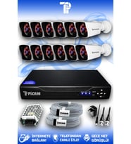 PICAM 12 Kameralı Kare 12 Dış Kamera Set HDD'siz Full HD Gece Görüşlü Güvenlik Kamerası Sistemi