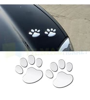 Kedi Pati İzi Oto Sticker Etiket 3D Kabartmalı Parlak Gümüş 2 Adet