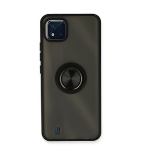 Realme C11 2021 Kılıf Montreal Yüzüklü Silikon Kapak - Siyah