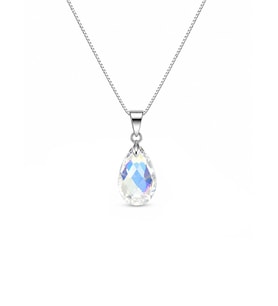 925 Ayar Swarovski Taşlı Damla 16mm Crystal AB Kadın Gümüş Kolye