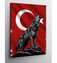 Kanvas Tablo Uluyan Kurt ve Türk Bayrağı