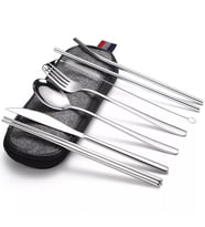 Valkyrie 8 Parça Çantalı Yolculuk Çatal Bıçak Kaşık Pipet Chopstick Seti Kamp Okul Ofis Tatil Paslanmaz Çelik Metal