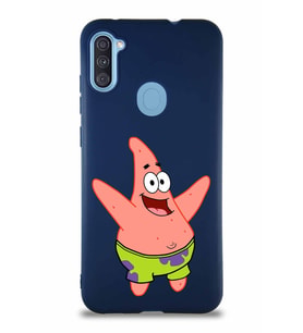 Samsung Galaxy A11 Soft Premier Kapak Patrick Yıldız Tasarımlı Silikon Kılıf - Lacivert (Şeffaf)