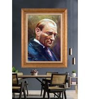 Altın Varaklı Çerçeveli Paspartulu Atatürk Tablo DC1235 (Gold)