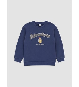 LCW baby Mavi Bisiklet Yaka Baskılı Erkek Bebek Sweatshirt