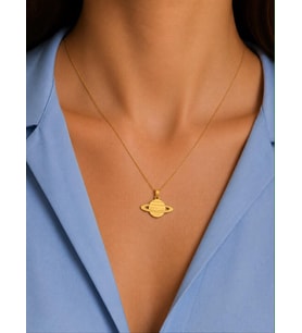 Kişiye Özel 925 Ayar Gümüş Satürn Model Kolye (Gold)