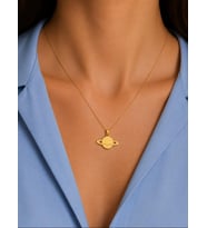 Kişiye Özel 925 Ayar Gümüş Satürn Model Kolye (Gold)