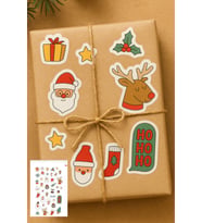 Tek Sayfa 35+model Adet Yılbaşı Figür Sticker- Yılbaşı Sticker - Yılbaşı Hediye Paketleme - Yılbaşı (Pembe)