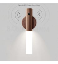 Sensörlü Harekete Duyarlı Şarjlı Led Duvar Lambası Aplik (Ahşap)