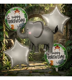 VIP YÜKSEK KALİTE 15 ADET FİL SAFARİ KONSEPT FOLYO BALON SETİ FİL FOLYO BALON FİL DOĞUM GÜNÜ BALONU