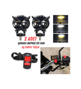 2 Adet Baykuş Sis Farı Sarı-Beyaz Motosiklet Sis Farı Otomobil Atv Utv Off Road Aç Kapat Tuşlu