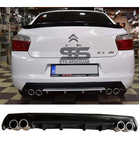 Citroen C-elysee Difüzör Arka Tampon Eki 4 Egzoz Çıkışlı Siyah Lüx Tip