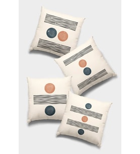 Krem Geometrik Çift Taraflı 4'lü Set Kırlent Kılıfı 4KR036