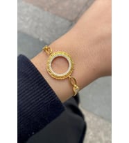 Gümüş grek model çeyrek altın çerçevesi bileklik (Sarı)