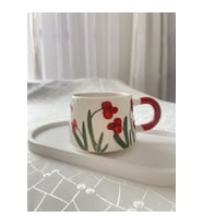Kırmızı Çiçek Detaylı Kupa Bardak Çay Kahve Fincanı 200 ml