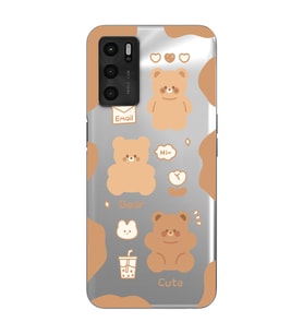 Oppo A16 / A55 Uyumlu Cute Bear Tasarımlı Şeffaf Telefon Kılıfı