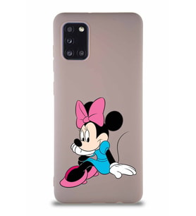 Samsung Galaxy A31 Soft Premier Kapak Minnie Mouse-E Tasarımlı Silikon Kılıf - Pudra (Şeffaf)