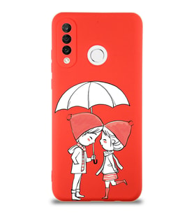Huawei P 30 Lite Uyumlu Lansman Kılıf Aşk Tasarımlı İçi Kadife Kırmızı Kapak (Şeffaf)
