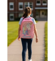 NEWFULL UNICORN BASKILI KIZ SIRT OKUL ÇANTASI-2'Lİ SET (YENİ SEZON)-AÇIK PEMBE