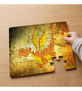 Sevimli Ejderha Tasarımlı 24 Parça Ahşap Çocuk Puzzle MPK0002