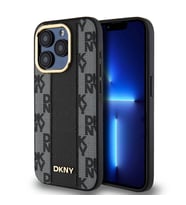 Apple iPhone 15 Pro Uyumlu Kılıf DKNY Orjinal Lisanslı M-safe Şarj Özellikli 3D Yazılı Checkered Pattern Kapak (Siyah)
