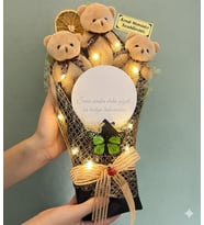 Kişiye Özel İsimli Led Işıklı Aynalı Ayıcık Buketi - Büyük Boy Peluş Ayıcık Buketi (Model 2)