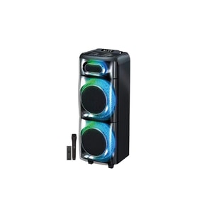 Çift 8 İnç Dev Hoparlörlü Karaoke Bluetooth Ses Sistemi Mikrofonlu Kablosuz Işıklı Kule Speaker (Siyah)