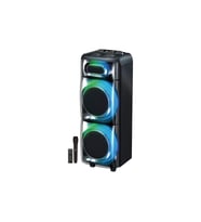 Çift 8 İnç Dev Hoparlörlü Karaoke Bluetooth Ses Sistemi Mikrofonlu Kablosuz Işıklı Kule Speaker (Siyah)
