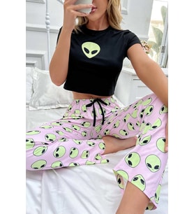 Merry See Baskılı Kısa Kollu  Pijama Takımı
