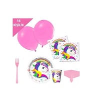 16 kişilik Unicorn Tabak Bardak Doğum Günü Seti 16'lı