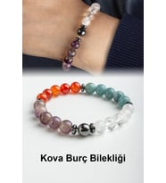 Kova Burç Bilekliği Ametist-Kristal Kuvars-Akik-Akuamarin Doğal Taş 8mm Bileklik