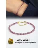Kedi Gözü Doğal Taş Mor Kristal Küre Kesim 3mm Zincir Kapamalı Bileklik