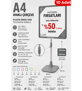 10 Adet - A4 Ayaklı Fiyat Etiketlik Teleskopik Borulu Çerçeve Etiketlik Yönlendirme Levhası Menü Panosu Gri