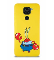 Xiaomi Redmi Note 9 Soft Premier Kapak Bay Yengeç Tasarımlı Silikon Kılıf - Sarı (Şeffaf)
