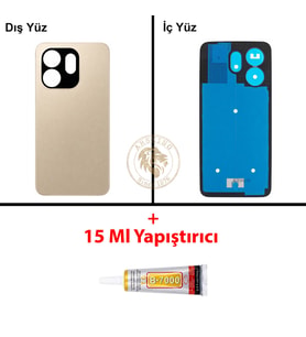 Infinix Smart 9 Gold Uyumlu Arka Kapak + B7000 Yapıştırıcı Arka Cam Batarya Pil Kapağı Lazer Kesim