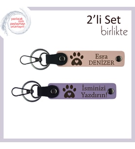 Evcil Hayvan Anısına Uygun Kalıcı Hatıra, Pati ve Kalp Motifli Anahtarlık Takımı, Yavru Ağzı-Lila