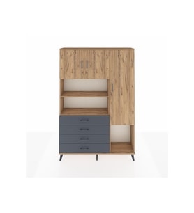Arges Dolap 8 Raflı 4 Çekmeceli 3 Kapaklı 132x30x195 Çam-Çam/Antrasit