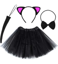 Kedi Kulak Taç Etek Kuyruk ve Papyon 4 lü Set Çocuk Pembe pop