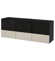 Tv sehpası, venge-parlak cila-bej-füme cam, 180x40x64 cm, SELSVIKEN/GLASSVIK, fren raylı
