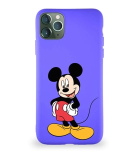 Apple iPhone 11 Pro Max Soft Premier Kapak Mickey Mouse-E Tasarımlı Silikon Kılıf - Mor (Şeffaf)