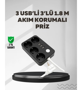 4.1A Hızlı Şarjlı Akım Korumalı 4 Priz ve 3 USB Çıkışlı Priz