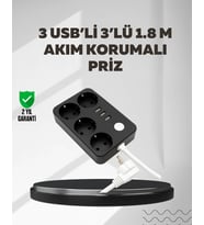 4.1A Hızlı Şarjlı Akım Korumalı 4 Priz ve 3 USB Çıkışlı Priz