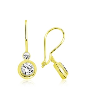 Gümüş Gold Sallantılı Tek Taş Küpe