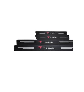 Tesla Logolu Karbon Kapı Eşiği Koruyucu Bant Folyo 4'lü Set