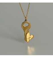 Kişiye Özel Anahtar Model Minimalist Kalp Harf Kolye 925K Gümüş (Gold)