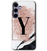 Galaxy S24 Plus Kılıf HD Desen Baskılı Kılıf - Pembe Mermer Desenli Y Harfi