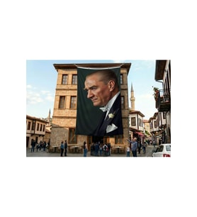 Sivil Mustafa Kemal Atatürk Portre Poster Bayrak Premium Raşel Kumaş ATA50