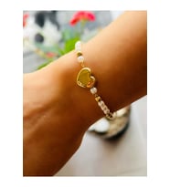 ÇELİK İNCİLİ KALP BİLEKLİK 17+5CM-GOLD RENK ACR6670