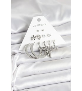 Pirinç Gümüş Renk 6 Çift Kadın Küpe Seti - TJ-BKP11332